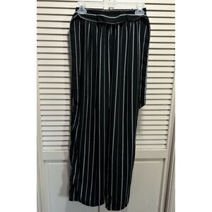 Breeze Forever Wide Leg Pants Size M Striped BlackWhite Tie Elastic Waist‎